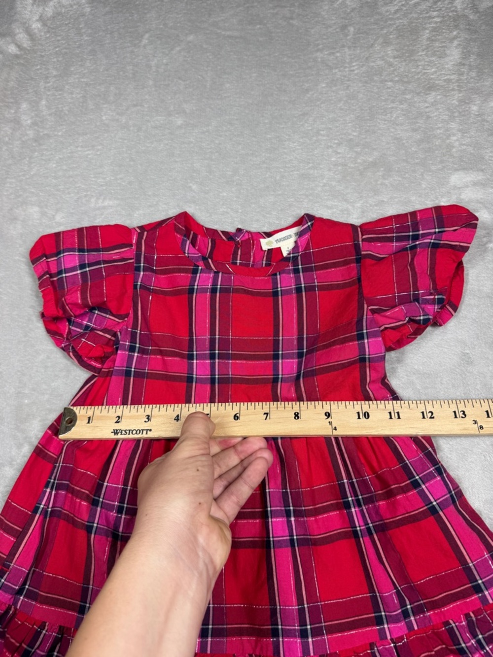Tucker + Tate Red Pink Silver Plaid Ruffle Holiday Dress Girls Size 2 - Picture 7 of 15